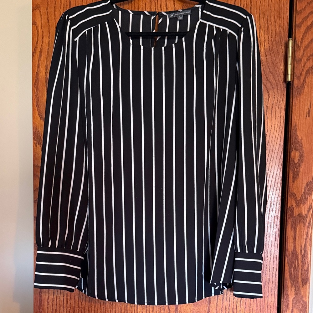 Adrianna Papell Black and White Striped Blouse